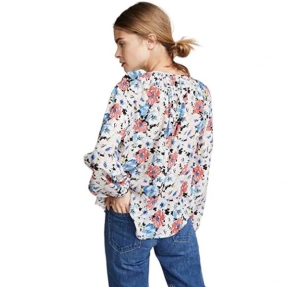 VERONICA BEARD I Silk Floral Madge Collarless Button Down Long Sleeve Blouse, 2 - Picture 4 of 16